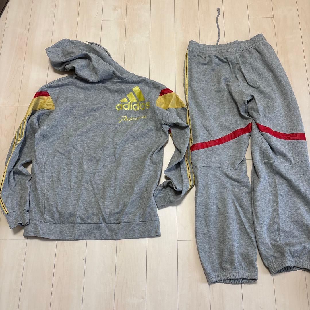 adidas フード付きジャージ上下セット グレー