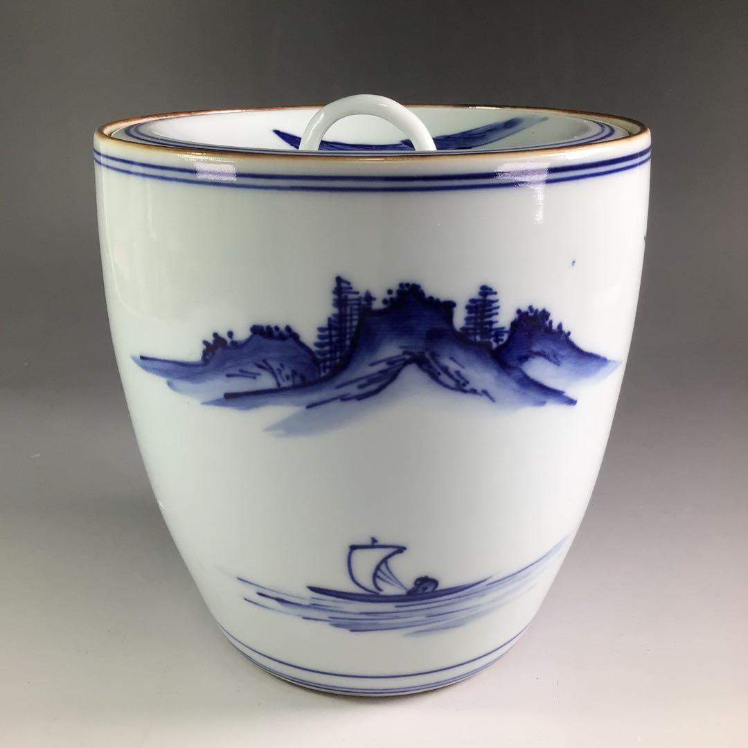 Ｒ５０６　水指　『平安　祥堂造』『染付山水風景文』『一重口水指』　木箱　茶道具