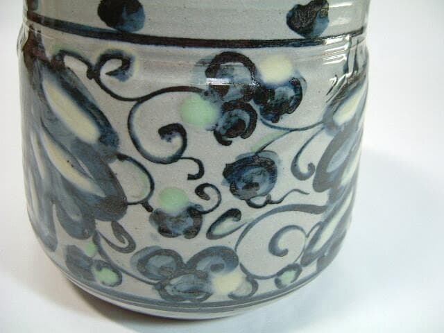 水指■染付唐草図水指 草花 葉 窯印有り 茶器 みずさし 古美術 お茶道具■