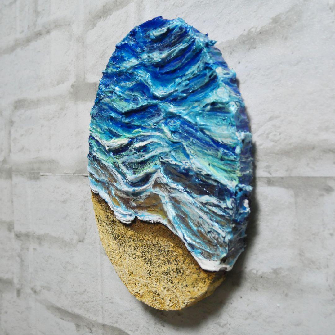 油絵 油彩 油彩画 絵画 絵 変形キャンバス【砂浜の波】