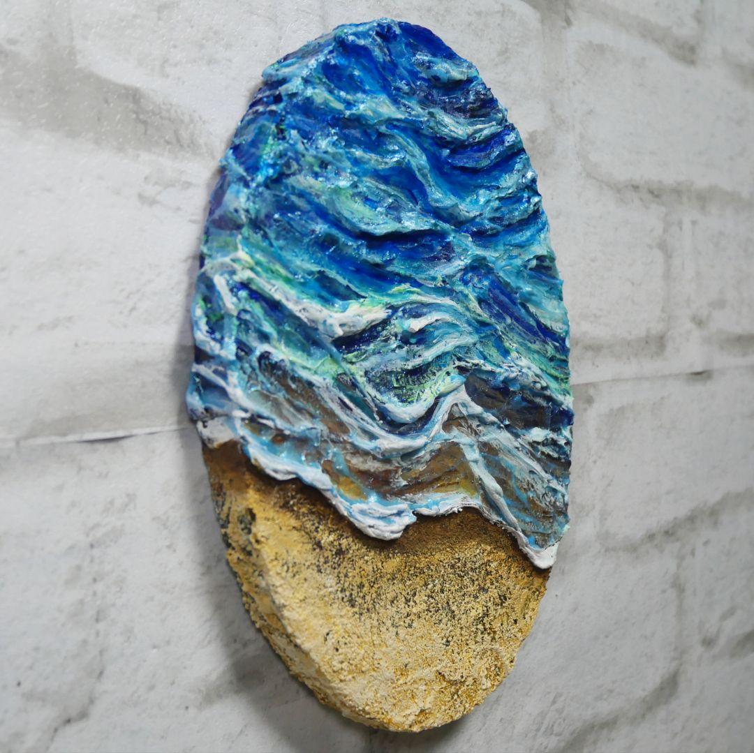 油絵 油彩 油彩画 絵画 絵 変形キャンバス【砂浜の波】