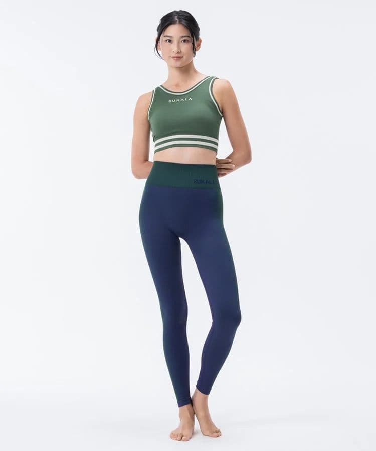 新作SUKALAブラトップ付きネックプルオーバーシャドーストライプメランジレギン