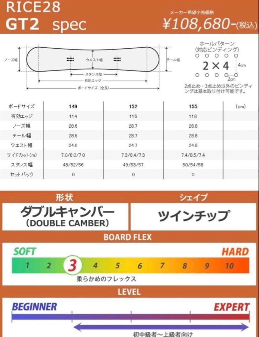 LEVERAGE GT2 152cm ダブルキャンバー RICE28 WRX