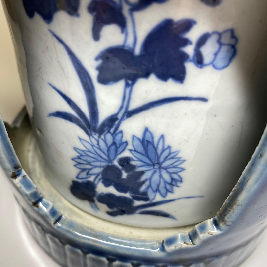 中国清時代　大清乾隆年製　瑠璃青花筆筒　木箱付　東Y7-0331☆2Fトニオ