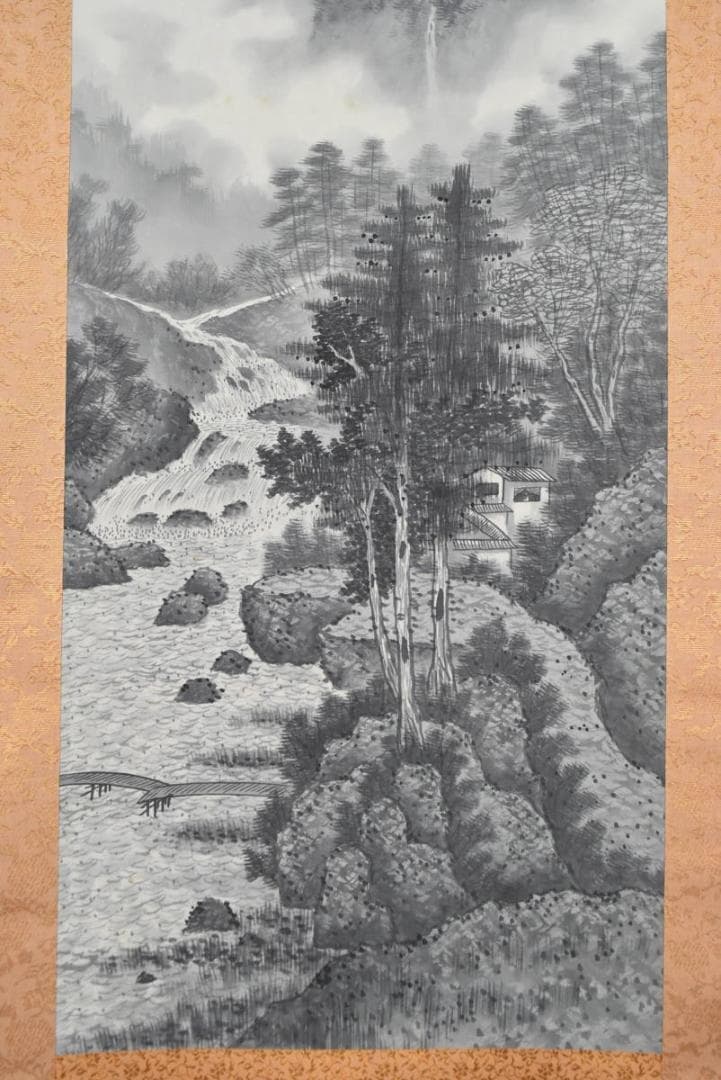 【真作】瑞雲/白雲渓山図/山水図/掛軸☆宝船☆AB-396