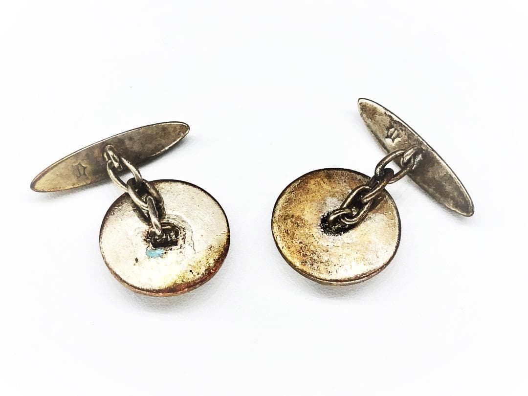 【 明治～大正 チェーンカフス対 】　野球ボール　銅地銀鍍金　エナメル象嵌