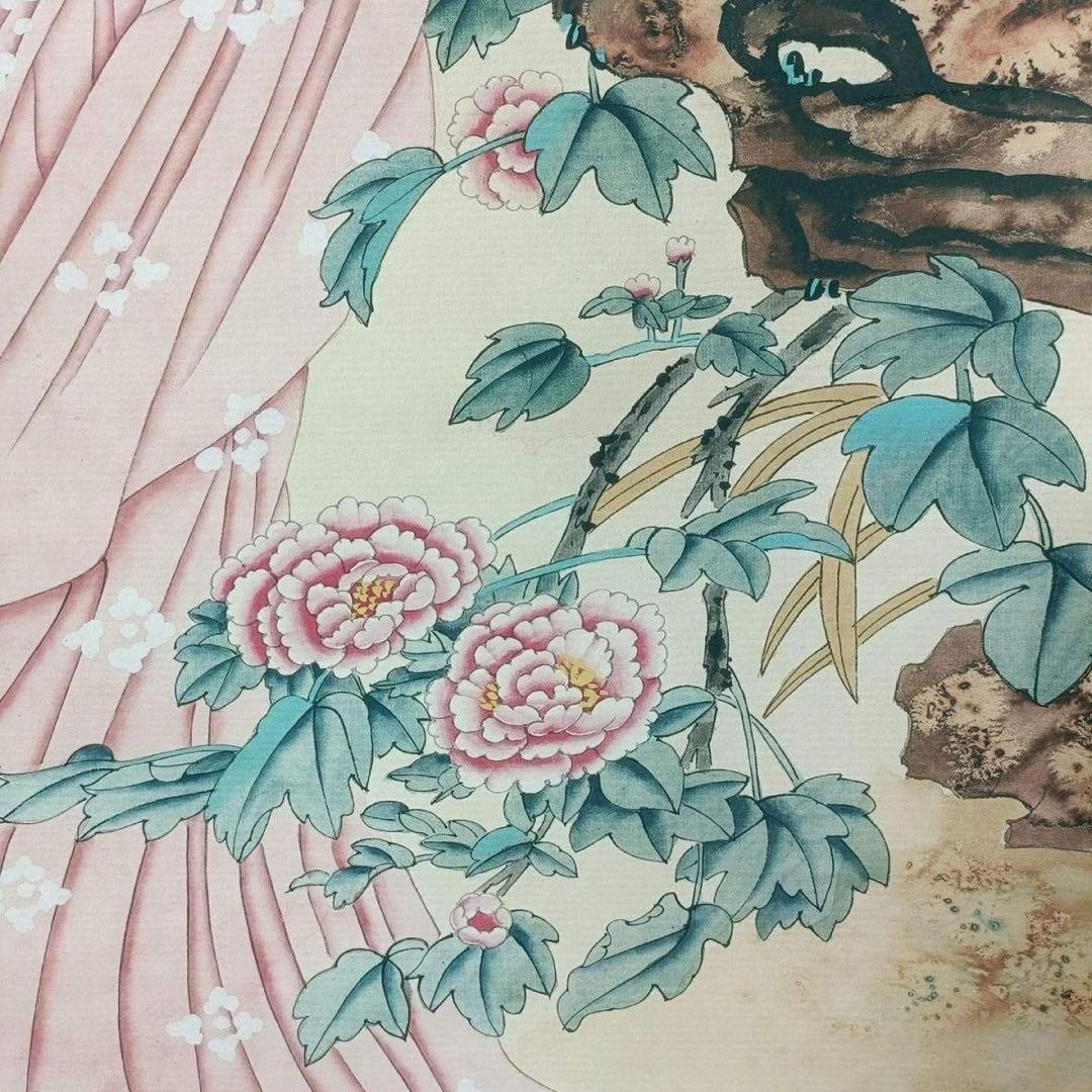 唐寅・貂蝉拜月図 中堂掛軸 帯証書・防偽標識付き 宣紙装裱／美術装飾画