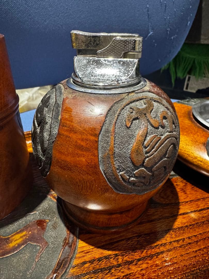 ⚫️ 煙草盆 喫煙具 セット 伝統 木彫り 烏城彫 アンティーク 昭和レトロ 希少