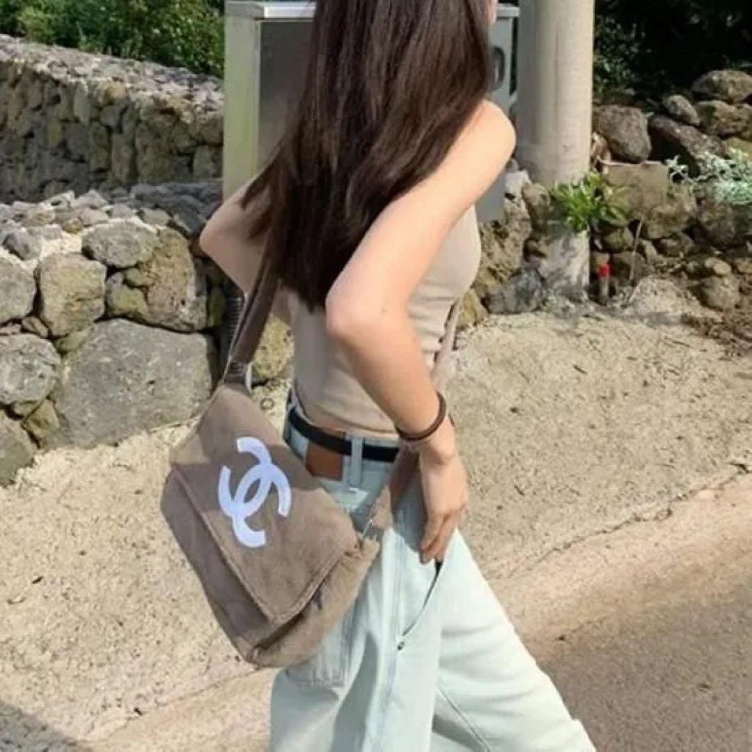 訳あり品 CHANEL シャネル ミニバッグ ポーチ ブラック×ホワイトロゴ