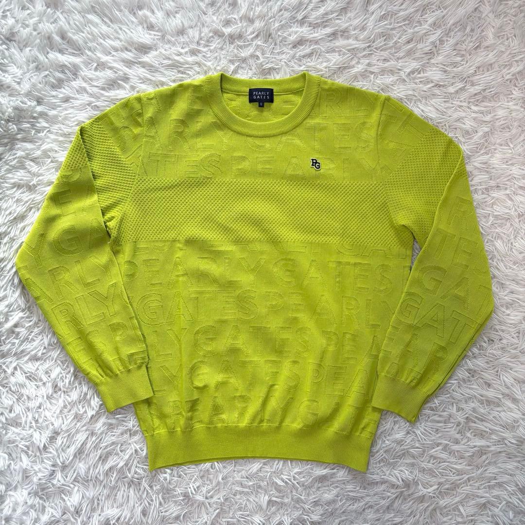 23年モデル パーリーゲイツ ニットセーター ライムグリーン 天竺 総柄 ゴルフ