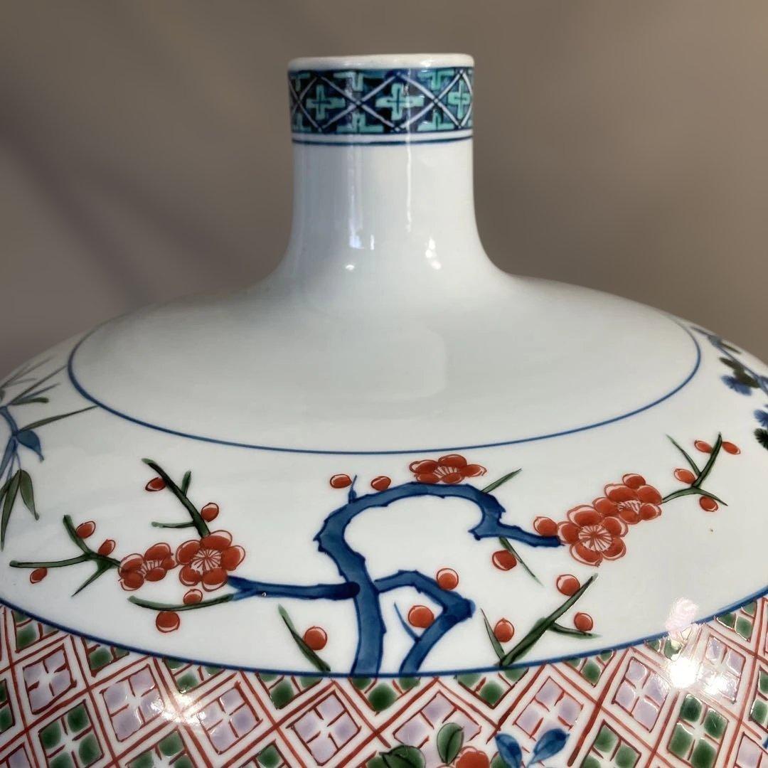 【源右衛門】古伊万里の伝統　日本名窯　舘林源右衛門作　染錦松竹梅柘榴地紋　大花瓶