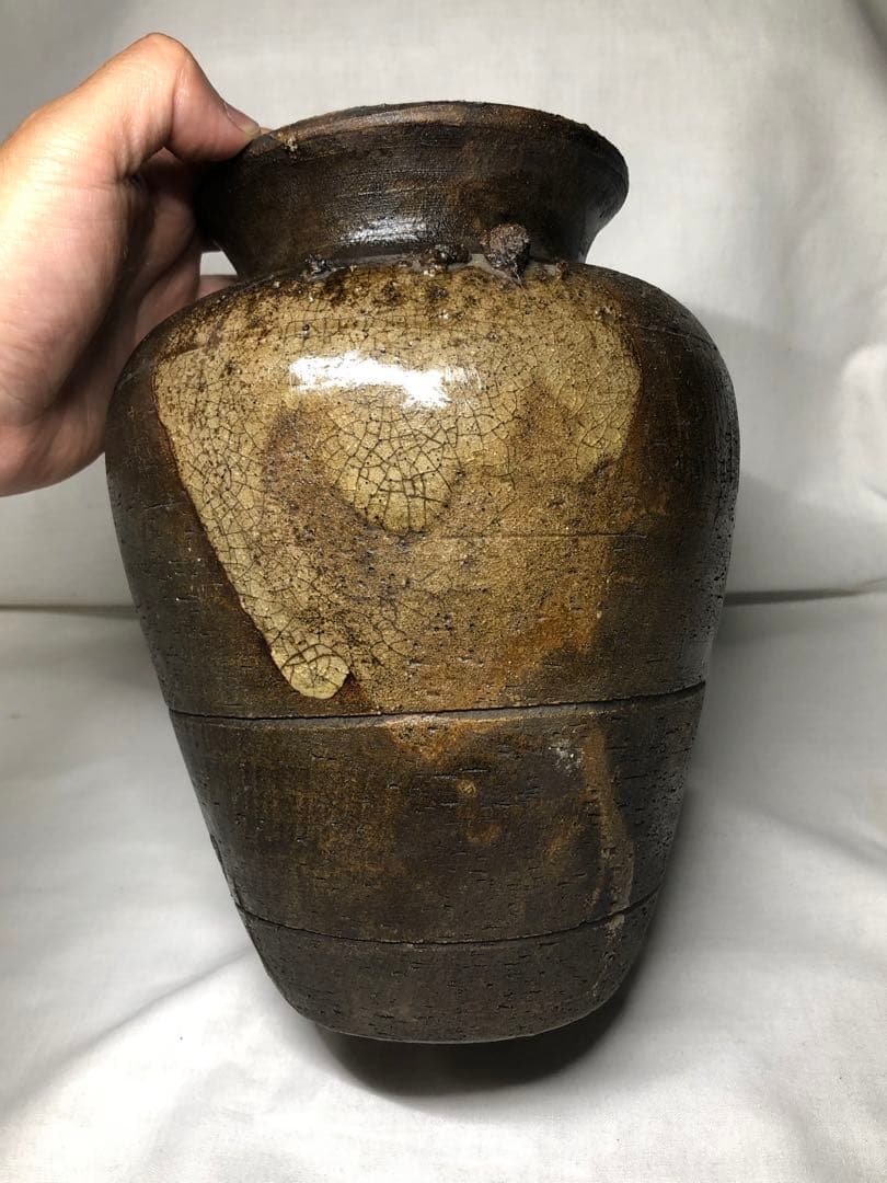 窯变大壺。花器。華道具。手造。戰前。名作家「北大路魯山人」。茶室美術。舊家藏出