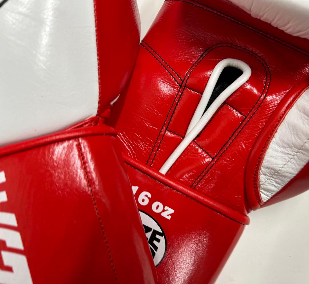 プライズリング　ボクシンググローブ　本革製 白/赤16oz
