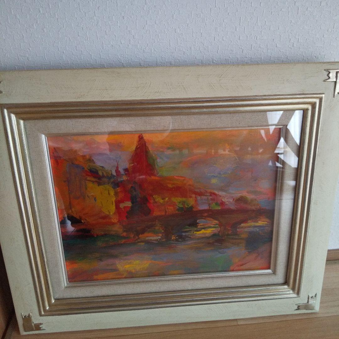 油彩画 アルノ川の夕ぐれ 壁掛け 絵画