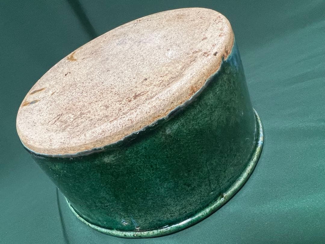 中国清朝緑釉 陶器古美術骨董品 時代物 高さ9cmx口径19.5cm整理品現状品