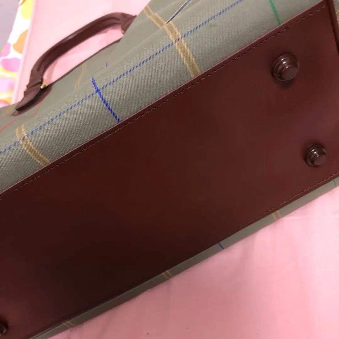 昭和　ボストンバッグ 緑色と茶色のチェック柄