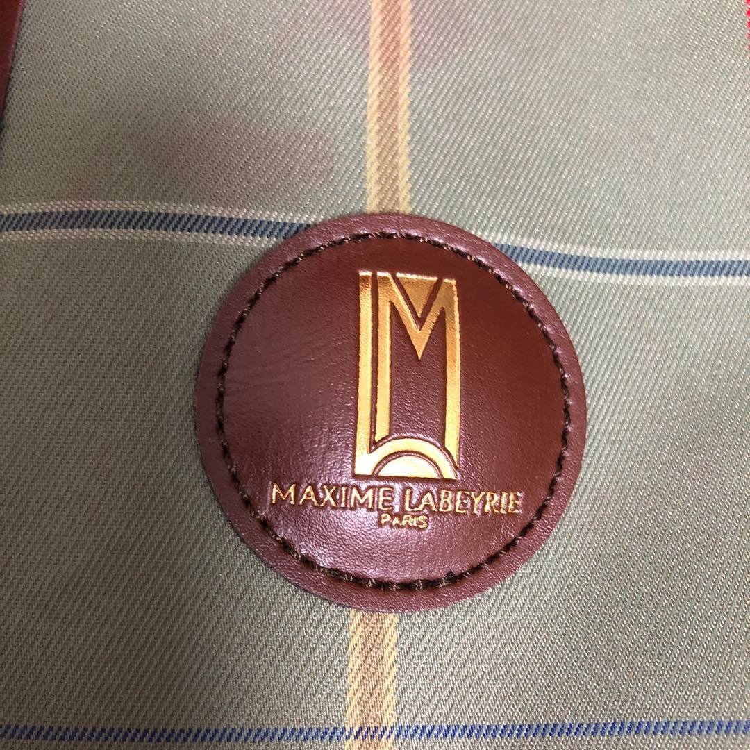 昭和　ボストンバッグ 緑色と茶色のチェック柄