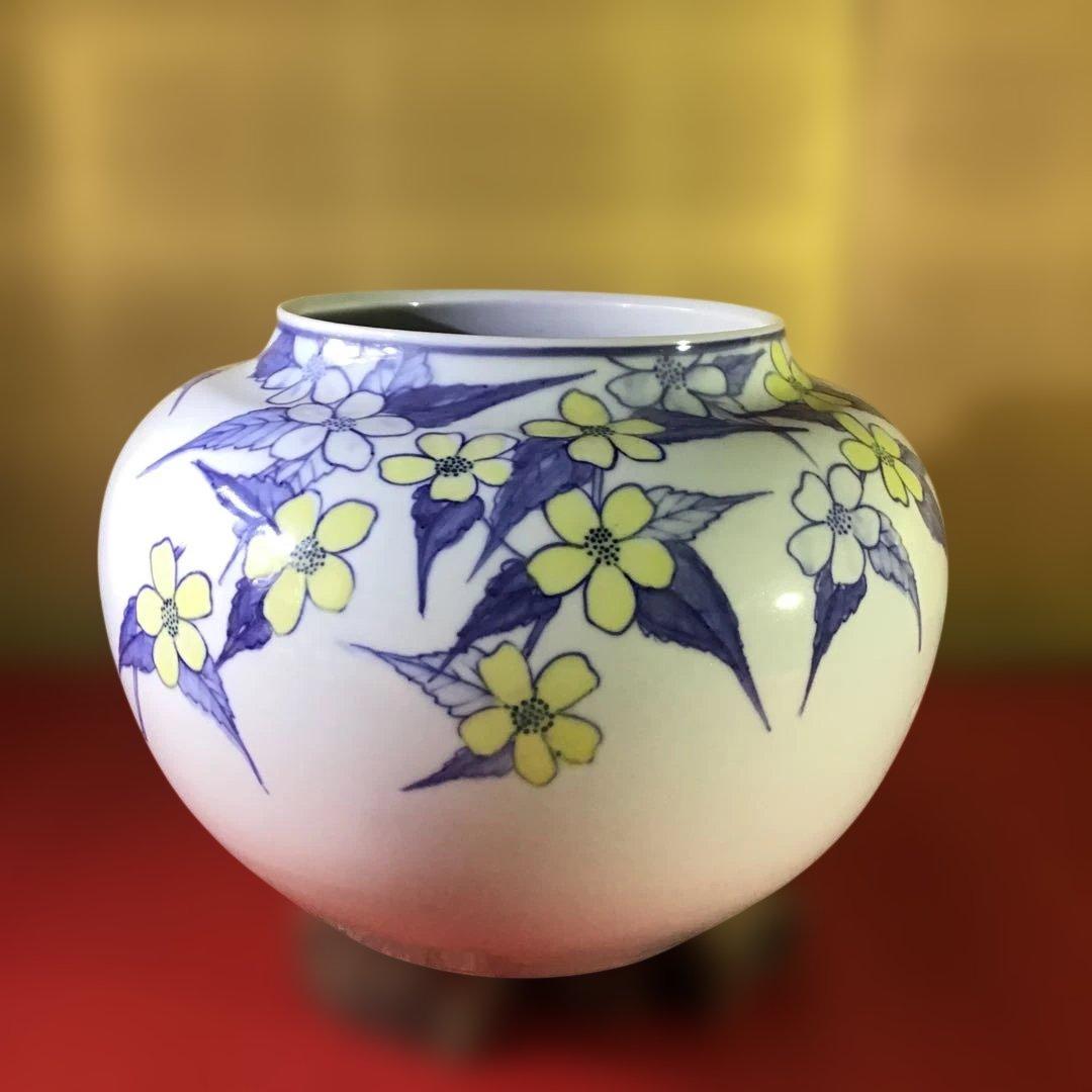山吹図柄　大花瓶　篠田明子　傑作品