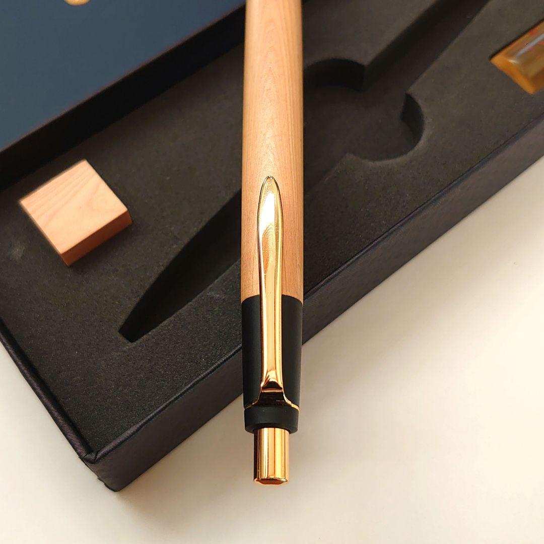 【野原工芸】木曽檜（ひのき）シャープペンシル（旧型クリップ・新型口金／ゴールド）