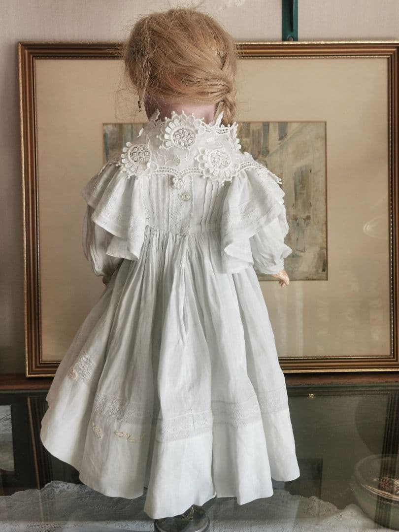 アンティーク ギュピールレース 向日葵刺繍 浮き上る花びら お子様＆人形用付け襟