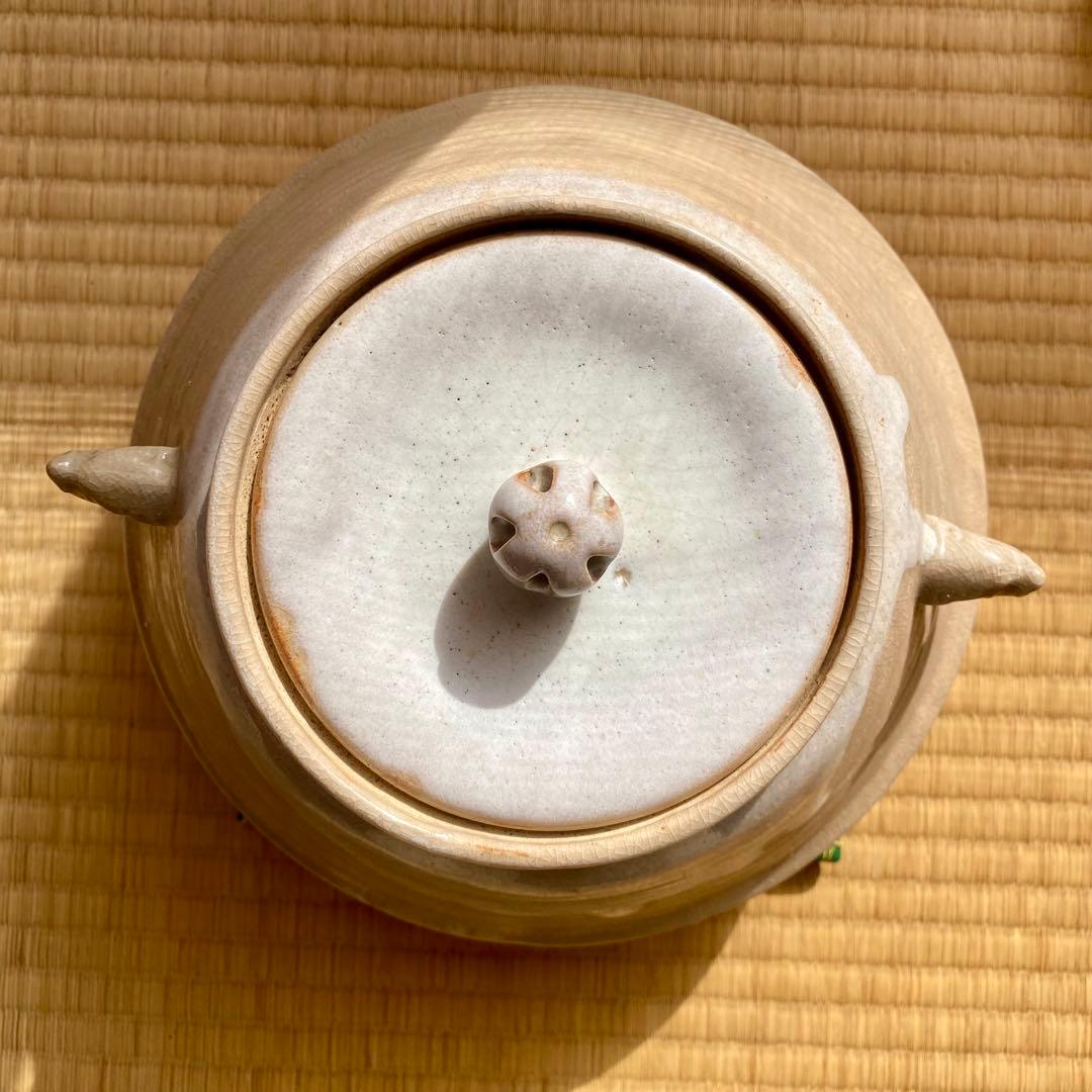 萩焼 白萩 耳付水指 茶道具 陶印あり 銘：松 貫入 梨地 水差し 骨董 共蓋付