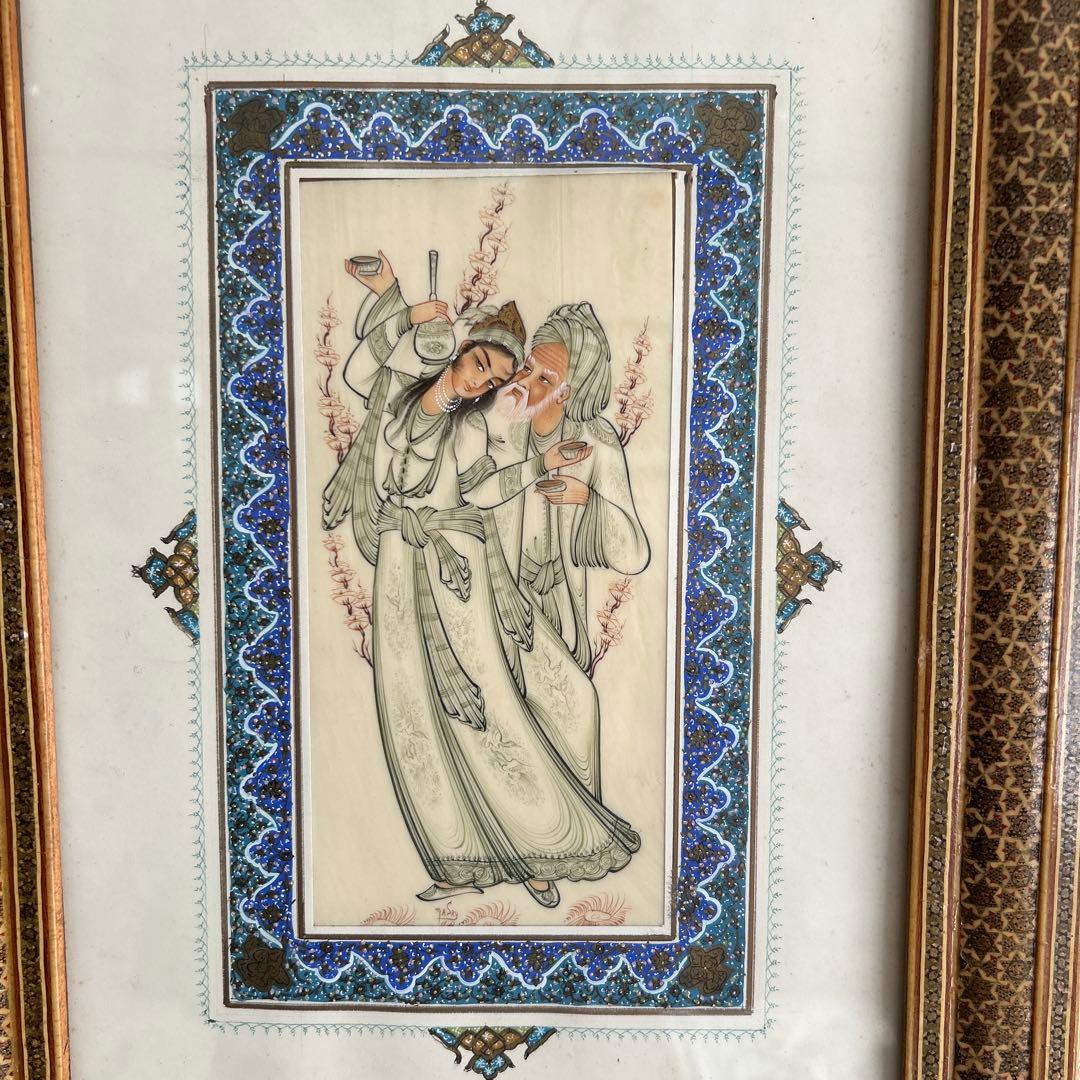 伝統的な老人と美女の人物像の絵画イラン製