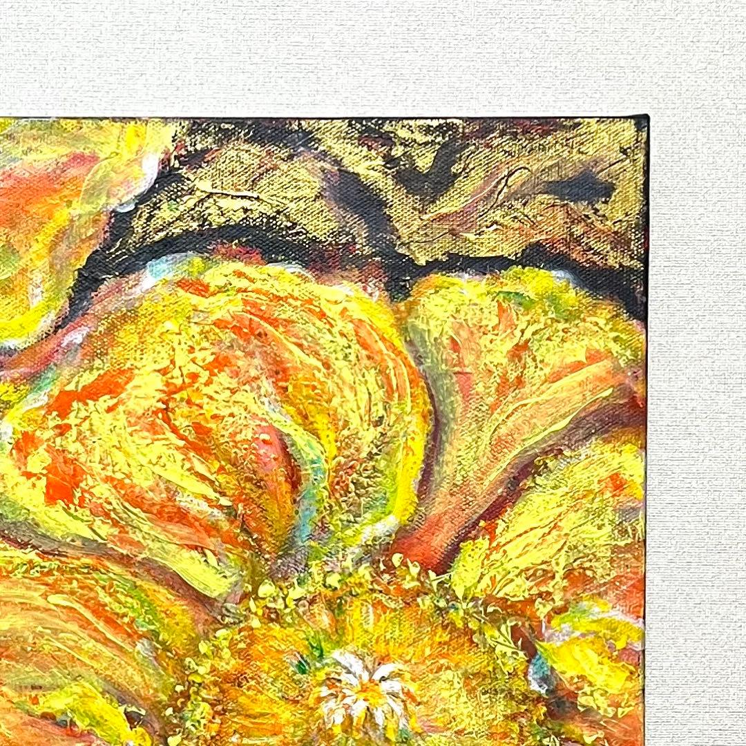 黄色い花　アクリル画　原画　ゴールドも(^^) 花の絵