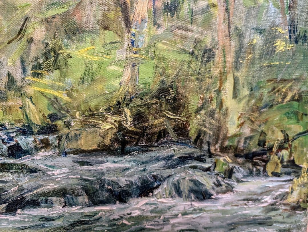 白日会　福田俊三　奥入瀬新緑　10号　優品油彩画 自然風景