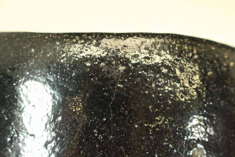 茶道具 黒楽茶碗 九行 在印(LC507)