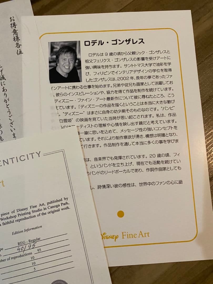 アリス　ディズニー　絵画　ロデル　ゴンザレス　アリスの不思議な庭　保証書