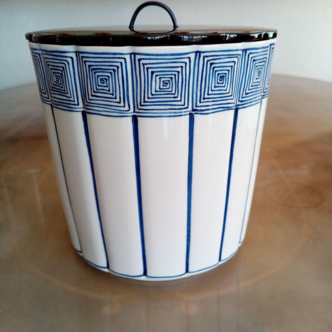 染付　桶川水指　西村徳泉