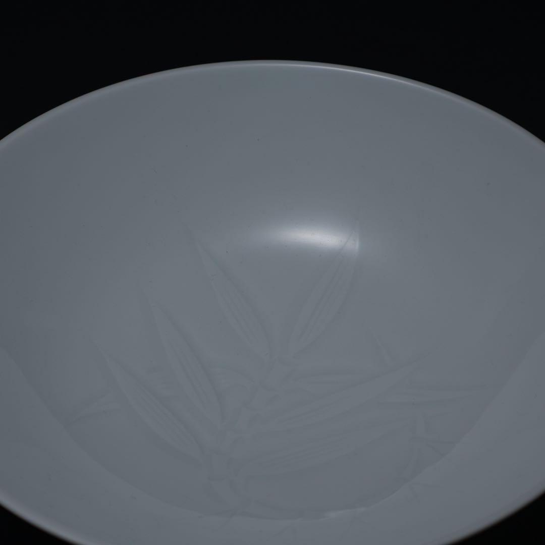人間国宝 井上萬二 白磁笹彫文　鉢　菓子器　共箱　R1490ダK2