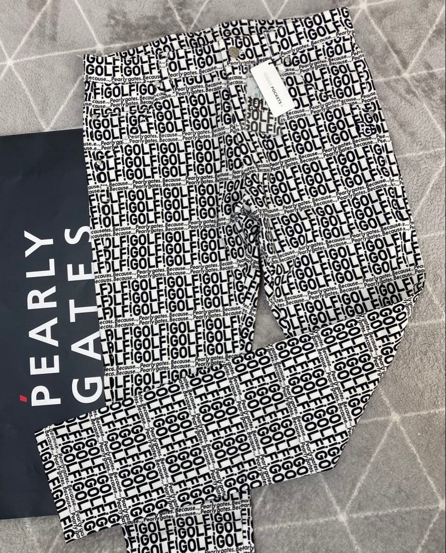 新品 パーリーゲイツ コットンストレッチカルゼ表ピーチ パンツ(4)サイズM/白