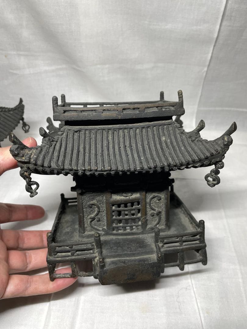 置物。古典樓閣。鑄銅。昭和初期。