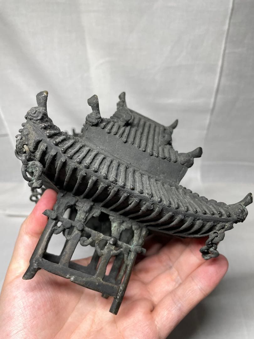 置物。古典樓閣。鑄銅。昭和初期。