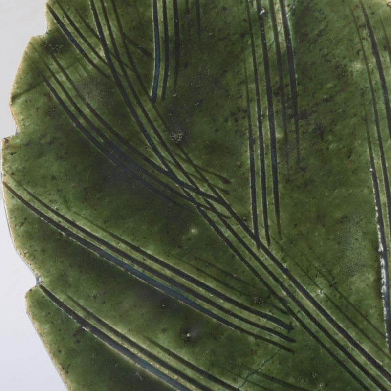 和食器　北大路魯山人作　織部焼　木の葉形　皿　五客　共箱　V　9871