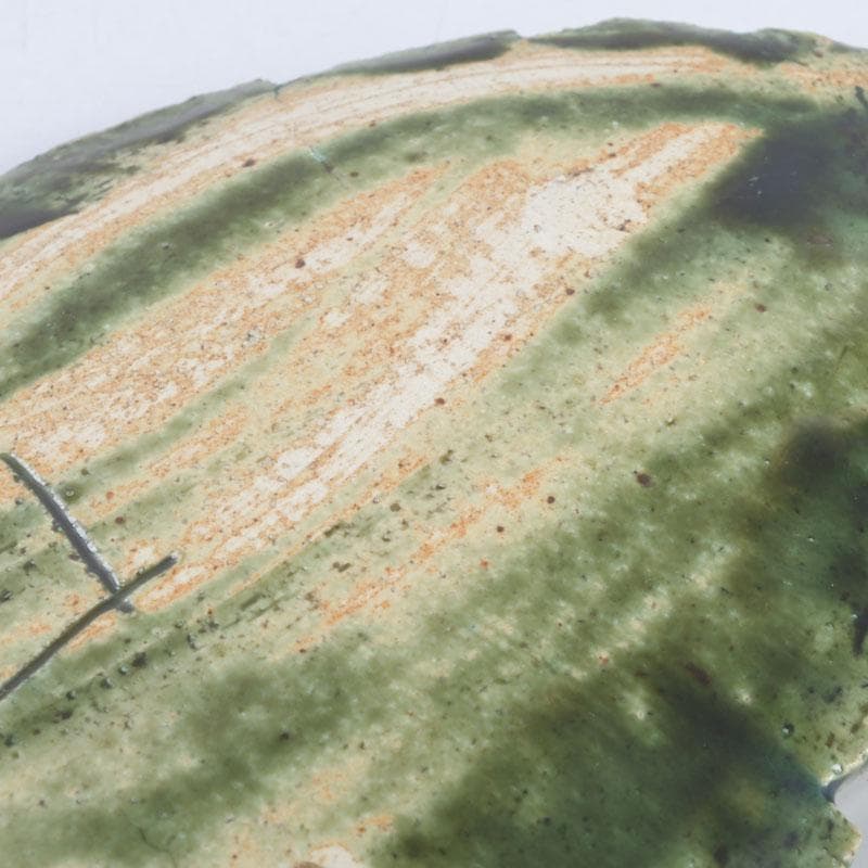 和食器　北大路魯山人作　織部焼　木の葉形　皿　五客　共箱　V　9871