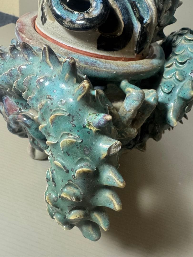 2470 上野焼 三代山岡徹山 香春徹山窯　龍型　香炉　時代物