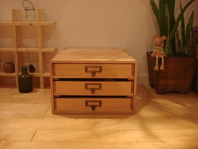 ★送料無料★サイズ変更可能A2ネームプレート3段小引き出し②無垢材木製書類ケース