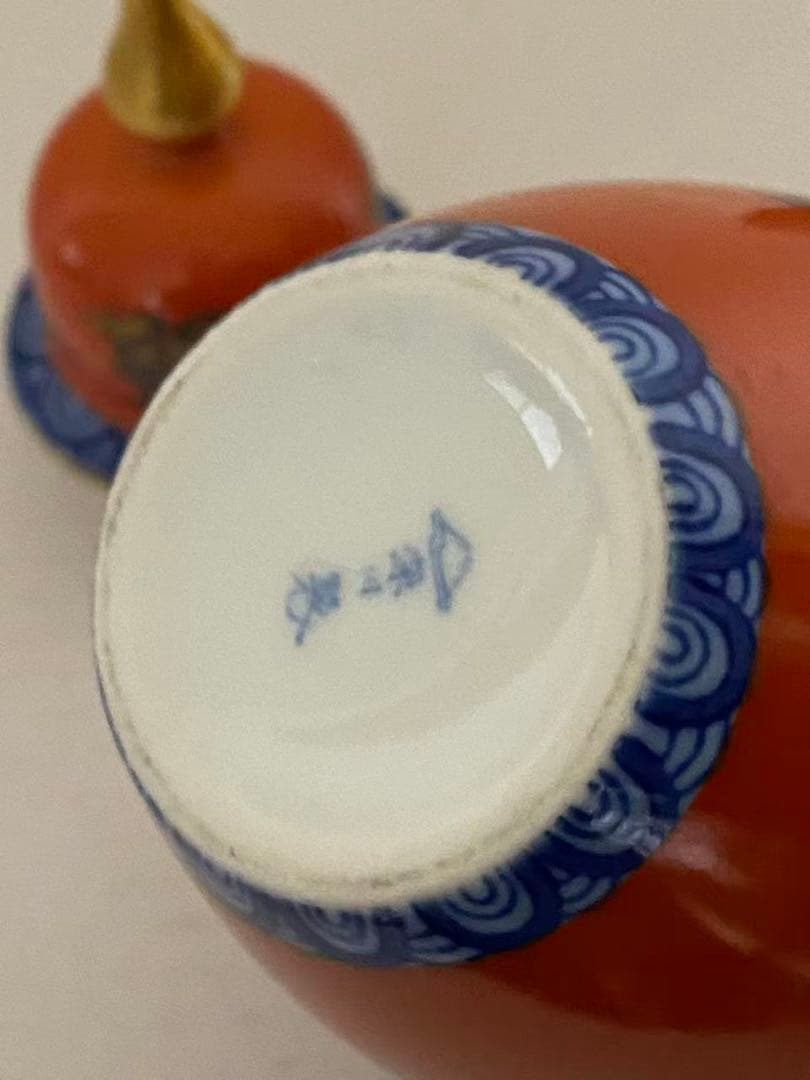 深川製磁 飾壺染錦手波鶴紋 陶器 年代物