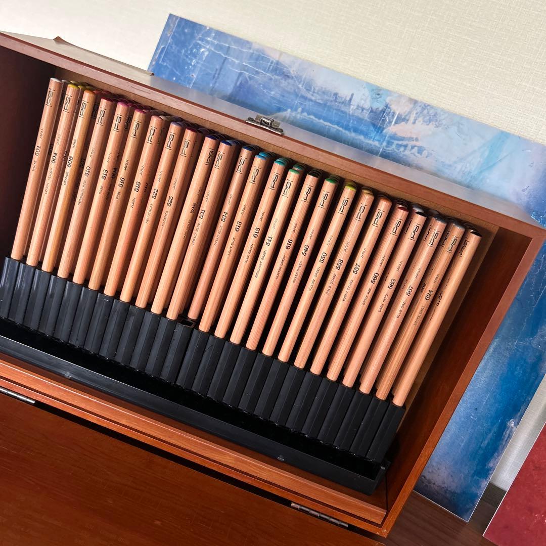 美品PS水彩色鉛筆99本セット 木製ケース付き 伊東屋ITOYA