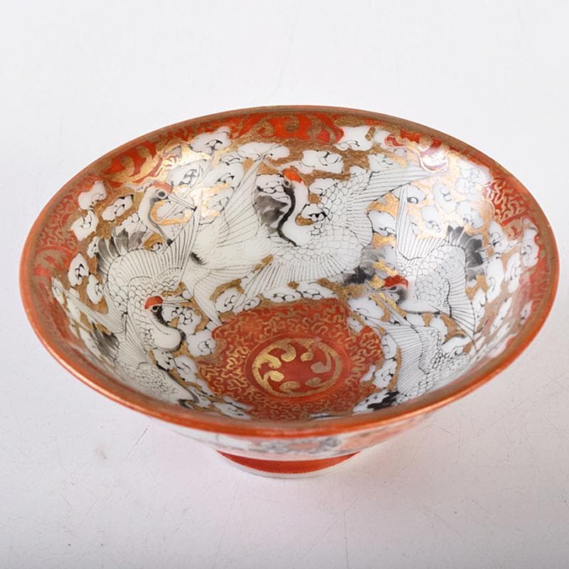 九谷焼　赤絵金彩　鶴雲文　盃　V　R8447