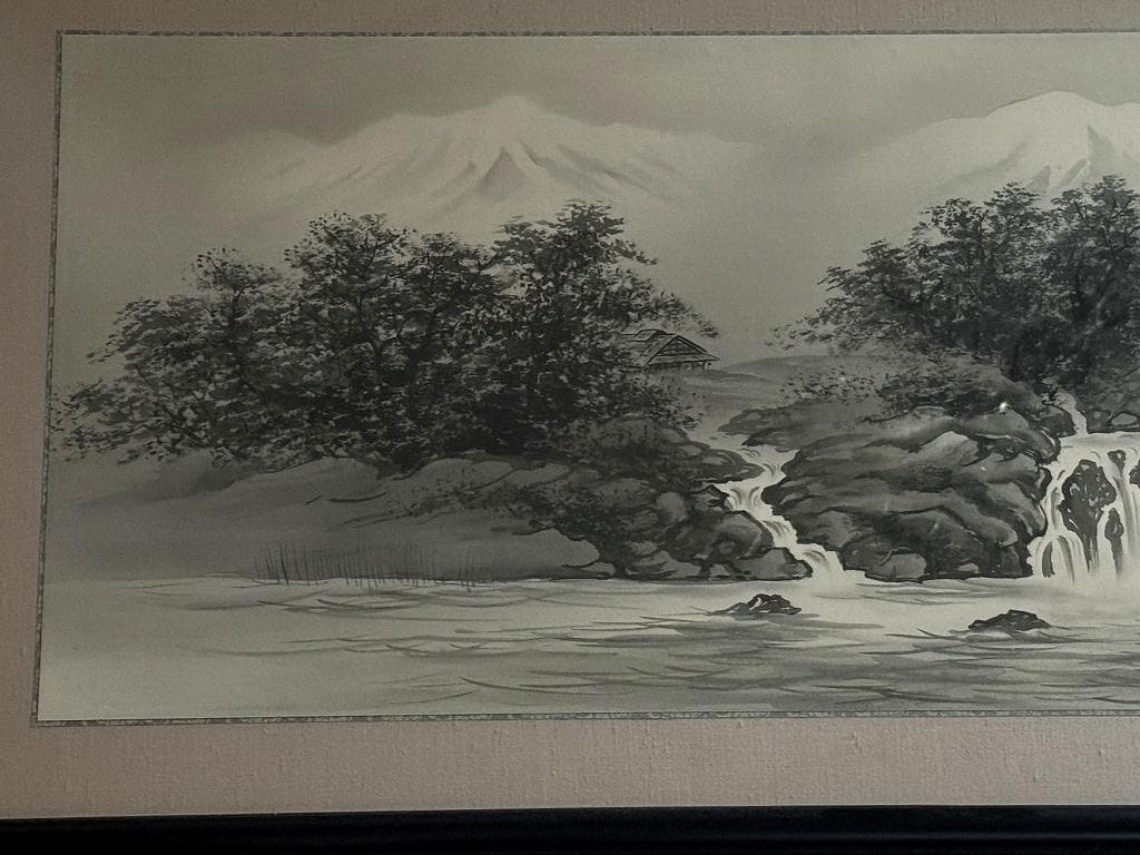 川島正行　水墨山水　四尺五寸（横幅139cm　縦48cm）春の到来　雪解け水