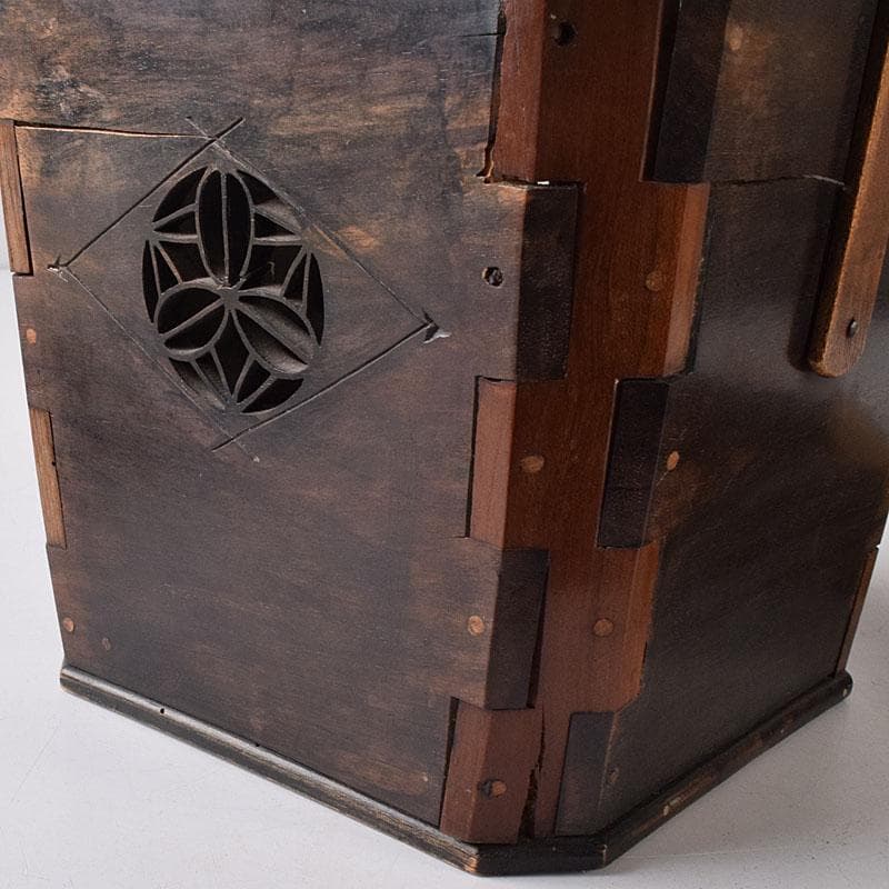 茶道具　唐木縞黒檀製　持ち手付煙草入　煙草盆　C　R7616C