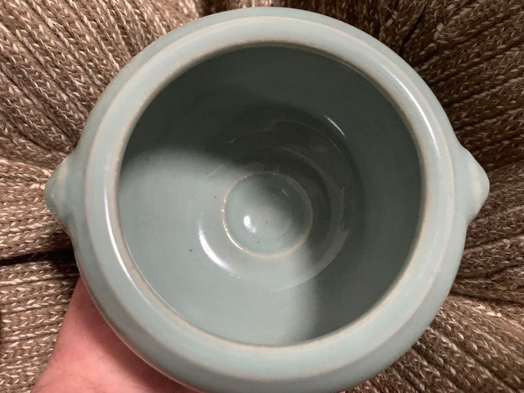 楠部彌弌 作「青磁 獅鈕 香炉」共箱 付銀蓋 茶道具 香道具