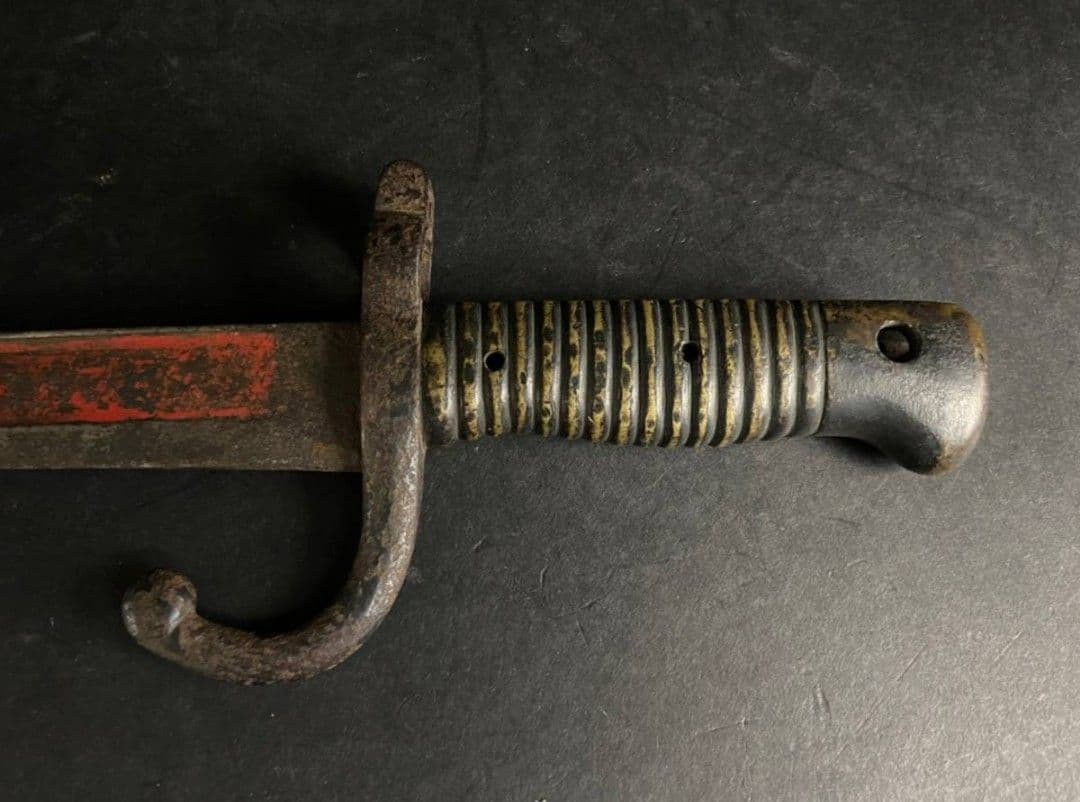 【幕末〜明治】シャスポー銃剣 帝国陸軍 軍刀（模造刃朱塗り）革鞘軍刀拵【当時物】