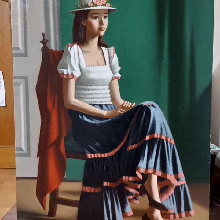 佐藤カツヤ　絵画　花帽子　原画　油絵