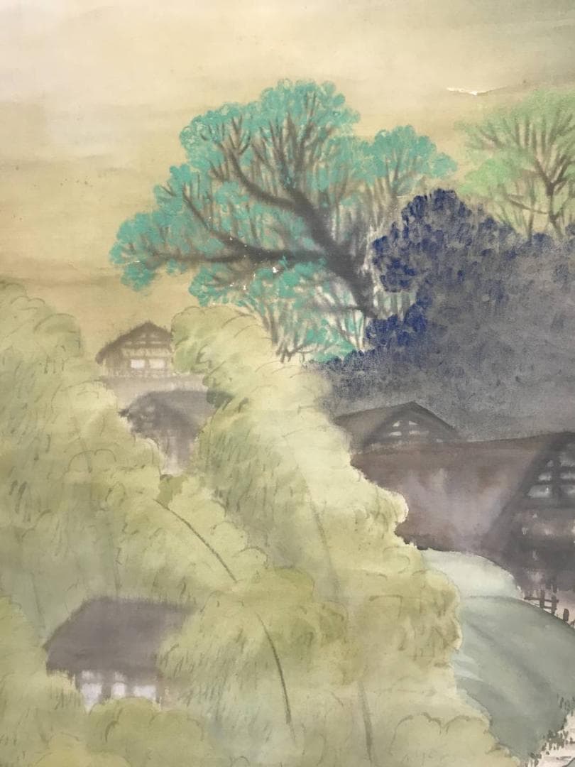 【真作】槙戸寛海/田家の梅雨図/山水図/掛軸/名家伝来/AC-209