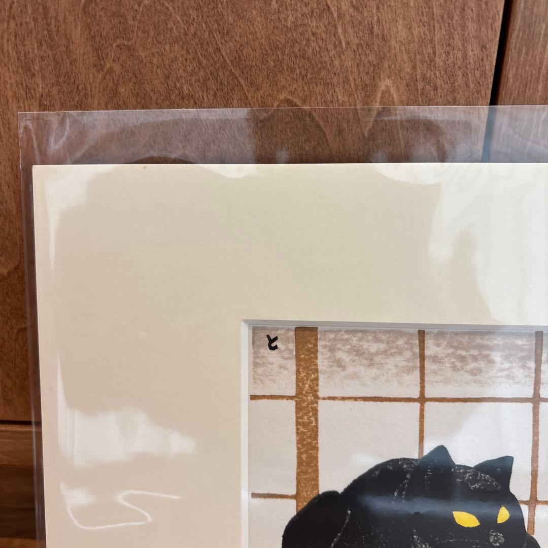 稲垣知雄　木版画　黒猫