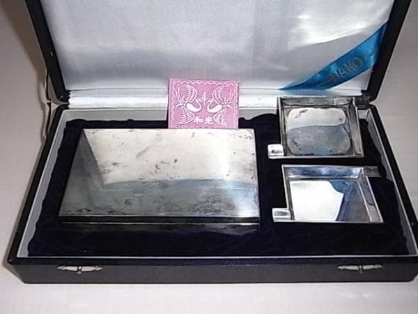 ◆1950年代 未使用 箱付！銀座 和光 シルバー製（銀製）タバコケース＆灰皿